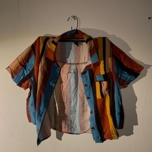 Multicolored Striped Button Front Crop Top